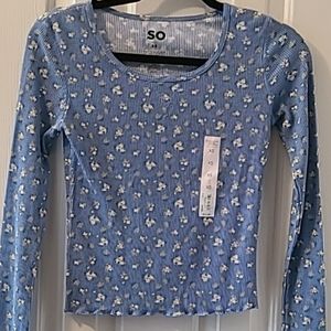 SO BRAND WOMENS JUNIOR PLUS SIZE BLUE FLORAL THERMAL TOP PLUS SIZE 3X